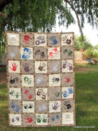 Here's a clever idea for a reunion quilt! Have everyone stamp their handprints on squares!
