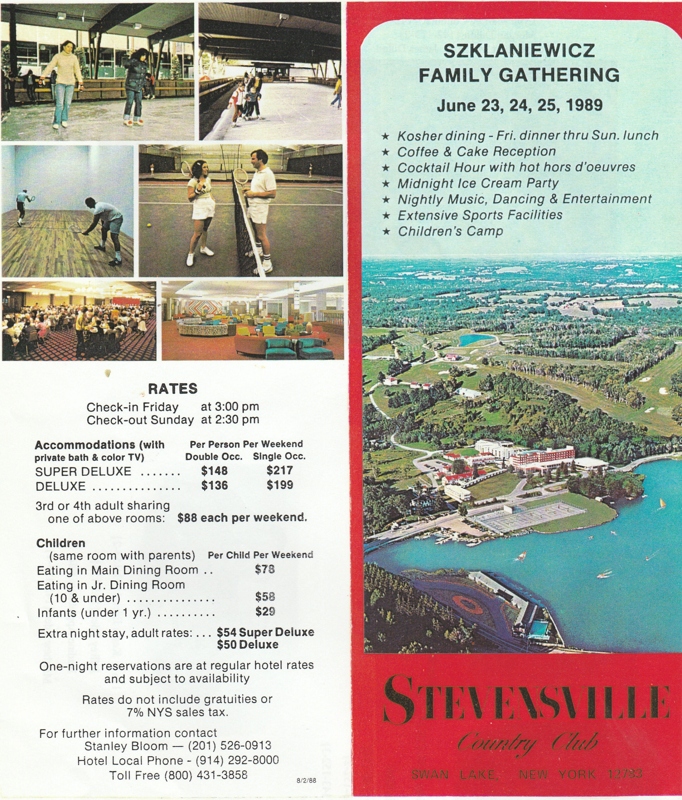 The Koslowitz Family Foundation was part of a larger family group called the Szklaniewicz family. In 1989 hundreds of members gathered in the Catskill Mountains for a weekend reunion. Here's a promotional poster from the hotel. 