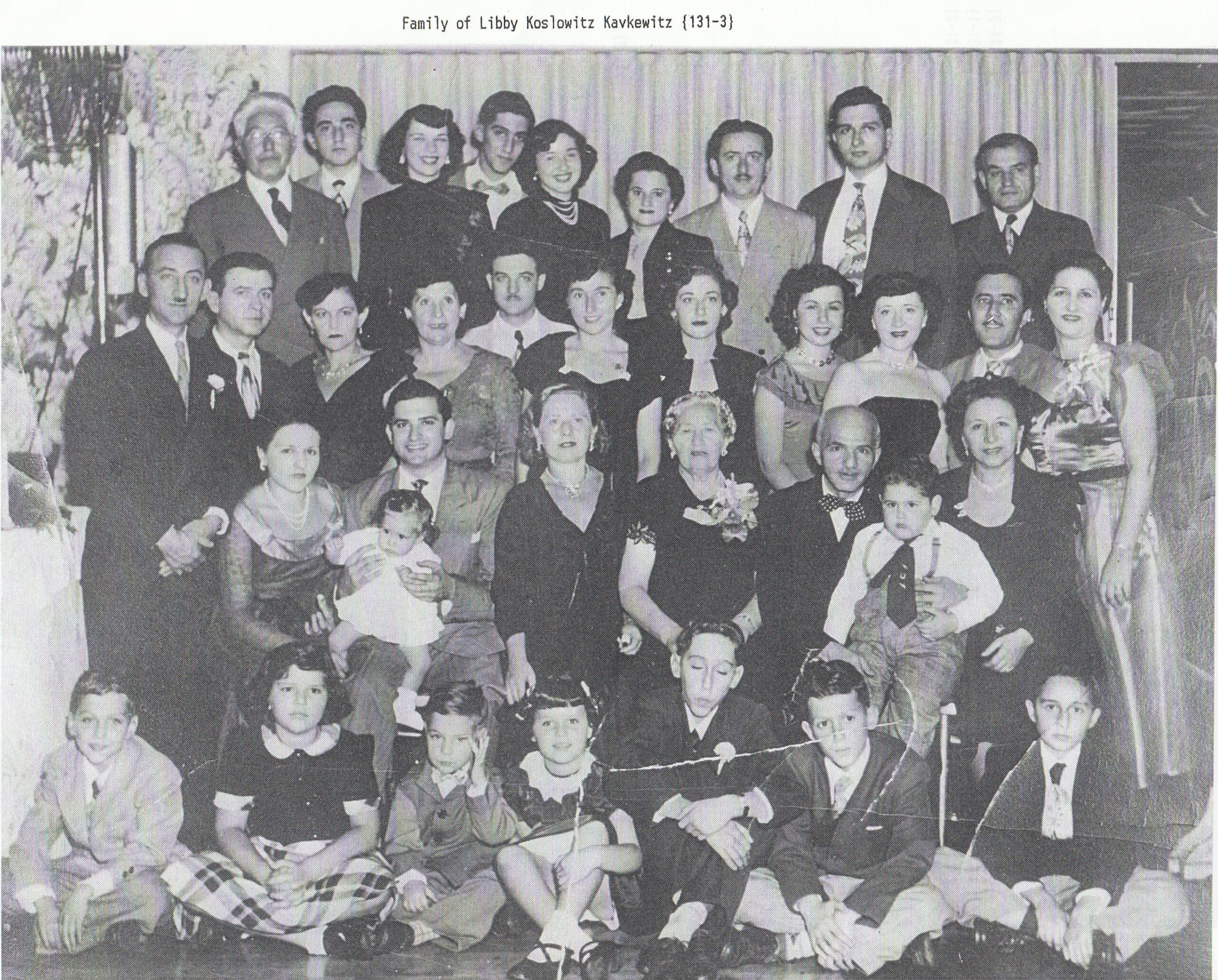 The large Kavfewitz contingent of the Koslowitz Family Foundation--about eight years before I was born (circa 1949). That's Uncle Louis top left, without whom there probably would not have been a family circle. 