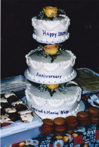 An anniversary cake created by Ma’s Bakery, Bloomington, Wisconsin, acknowledged the 180th wedding anniversary of the Knapp/Napp family's immigrant ancestors.