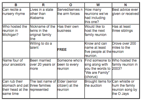 family reunion bingo card template