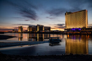 The Laughlin skyline as seen from Bullhead City, Arizona looking southwest on November 26, 2019. CREDIT: Joe Buglewicz/Las Vegas News Bureau