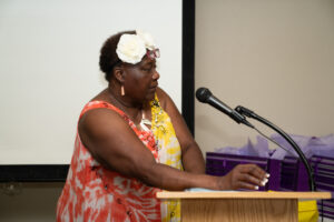 Colleen Donaldson presenting Heirloom Bibles to family Elders.