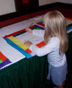 The Utley Family Reunion quilt was made up of squares which everyone signed.