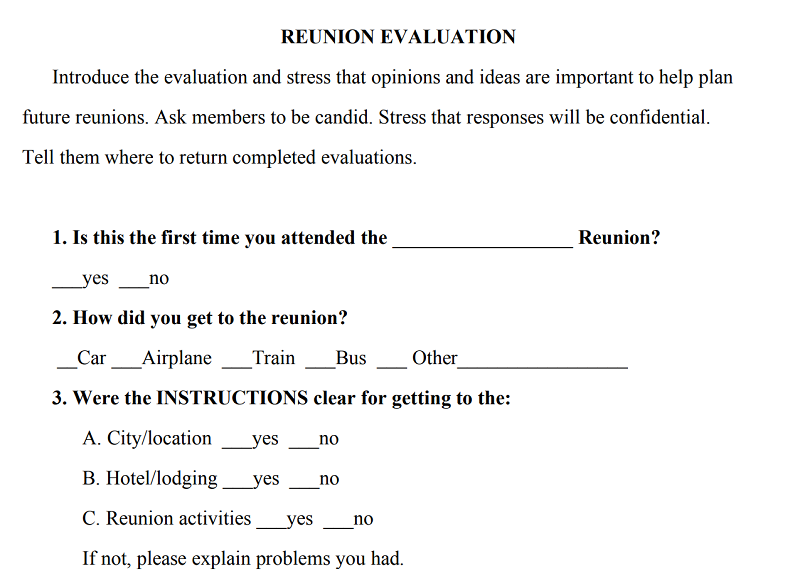 reunion evaluation